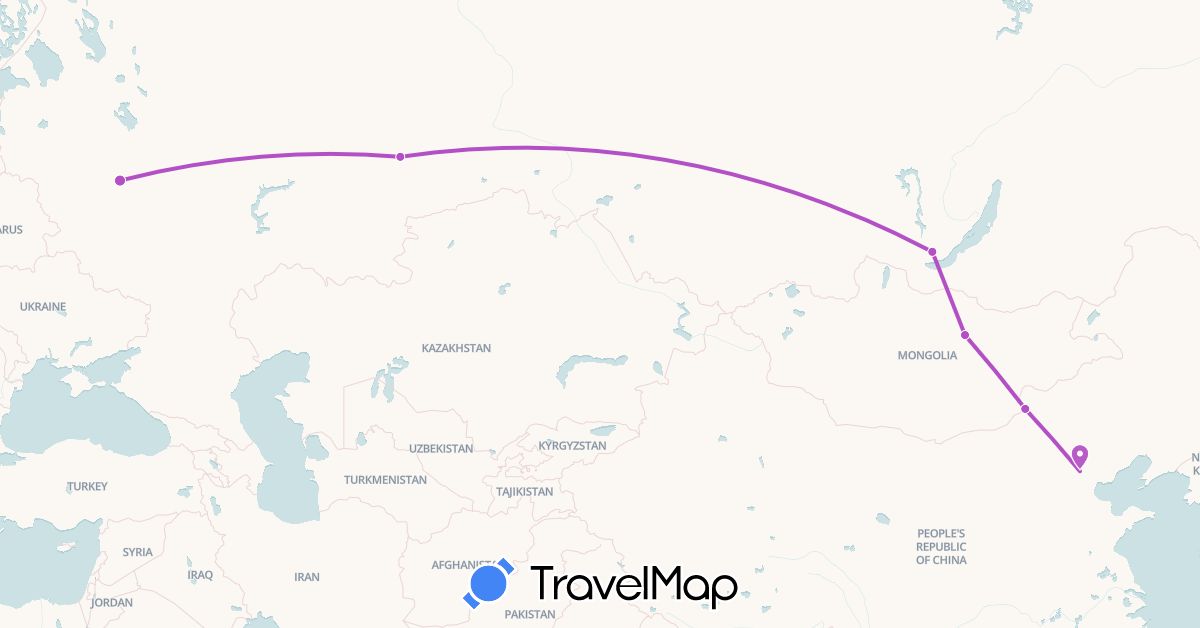TravelMap itinerary: driving, train in China, Mongolia, Russia (Asia, Europe)